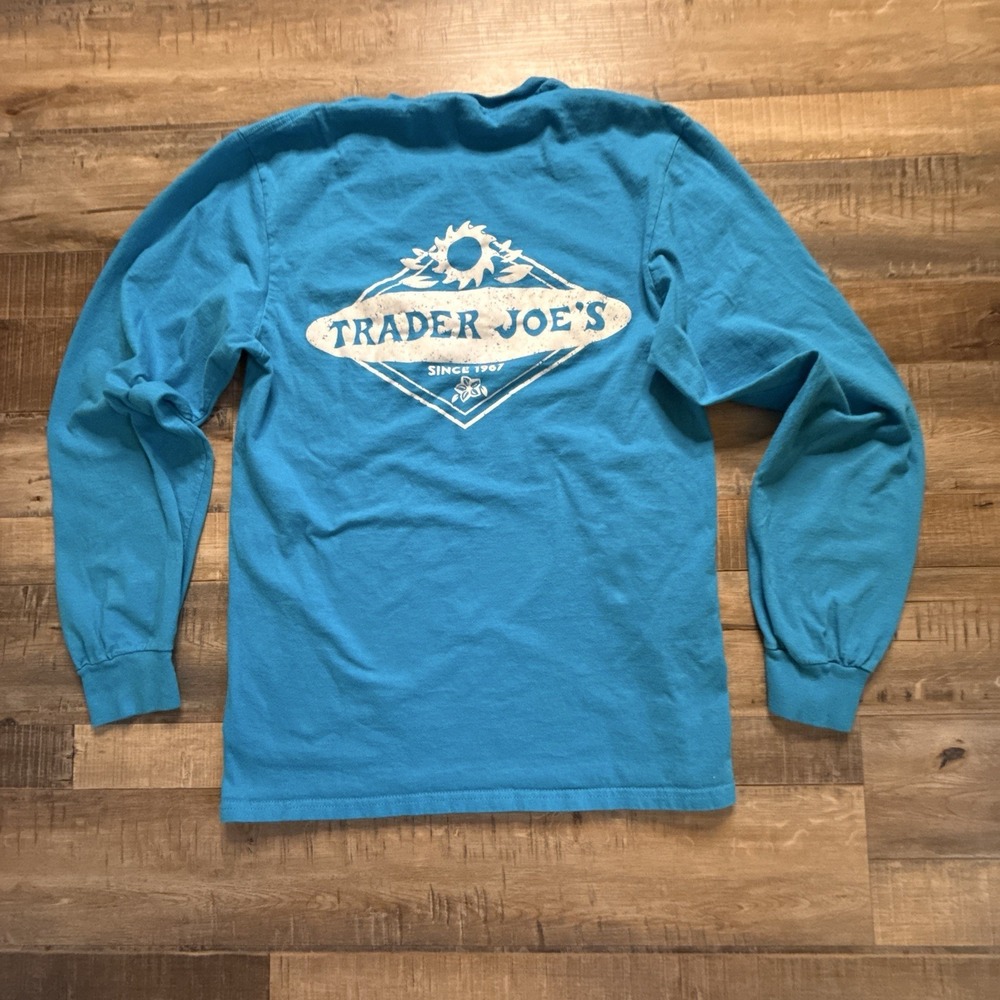 Trader Joe's Crew Long Sleeve Shirt Blue Sz Small Cotton